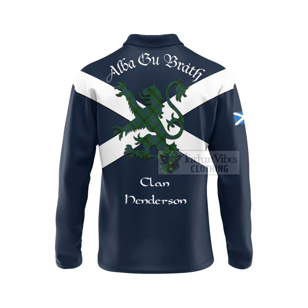 Tartan Vibes Clothing Henderson Tartan Lion Rampant Long Sleeve Polo Shirt – Proudly Display Your Heritage with Alba Gu Brath and Clan Name