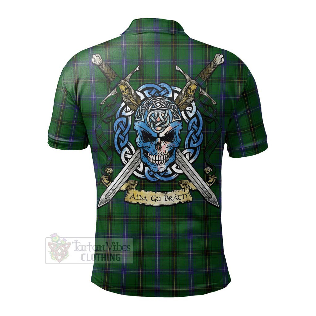 Tartan Vibes Clothing Henderson Tartan Polo Shirt with Family Crest Celtic Skull Style