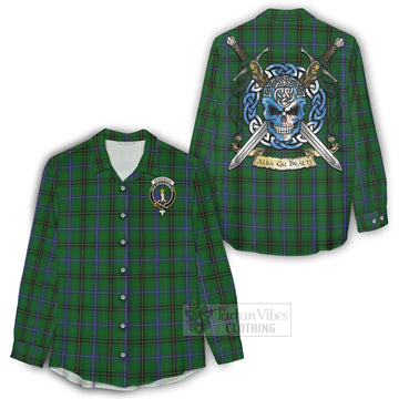 Henderson Tartan Women's Casual Shirt with Family Crest Celtic Skull Style