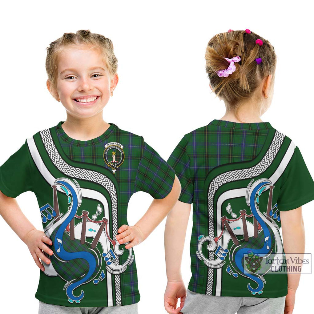 Tartan Vibes Clothing Henderson Tartan Kid T-Shirt with Epic Bagpipe Style