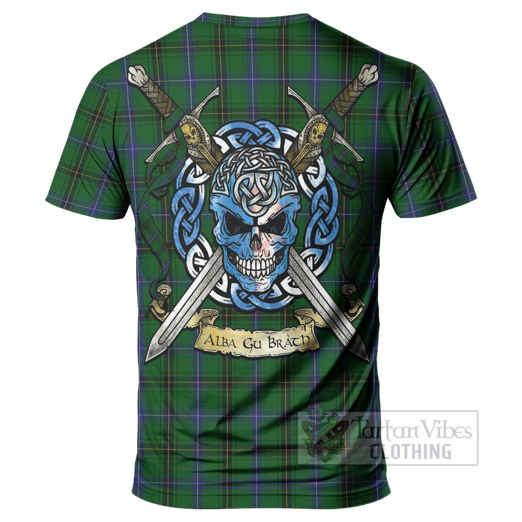 Tartan Vibes Clothing Henderson Tartan T-Shirt with Family Crest Celtic Skull Style