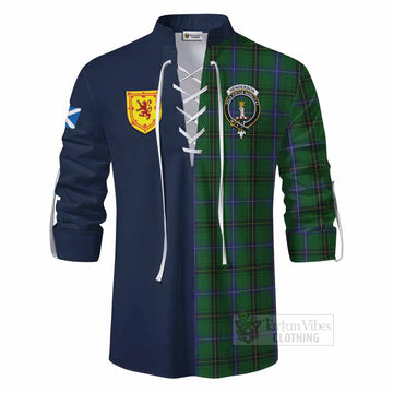 Henderson Tartan Ghillie Kilt Shirt Alba with Scottish Lion Royal Arm Half Style