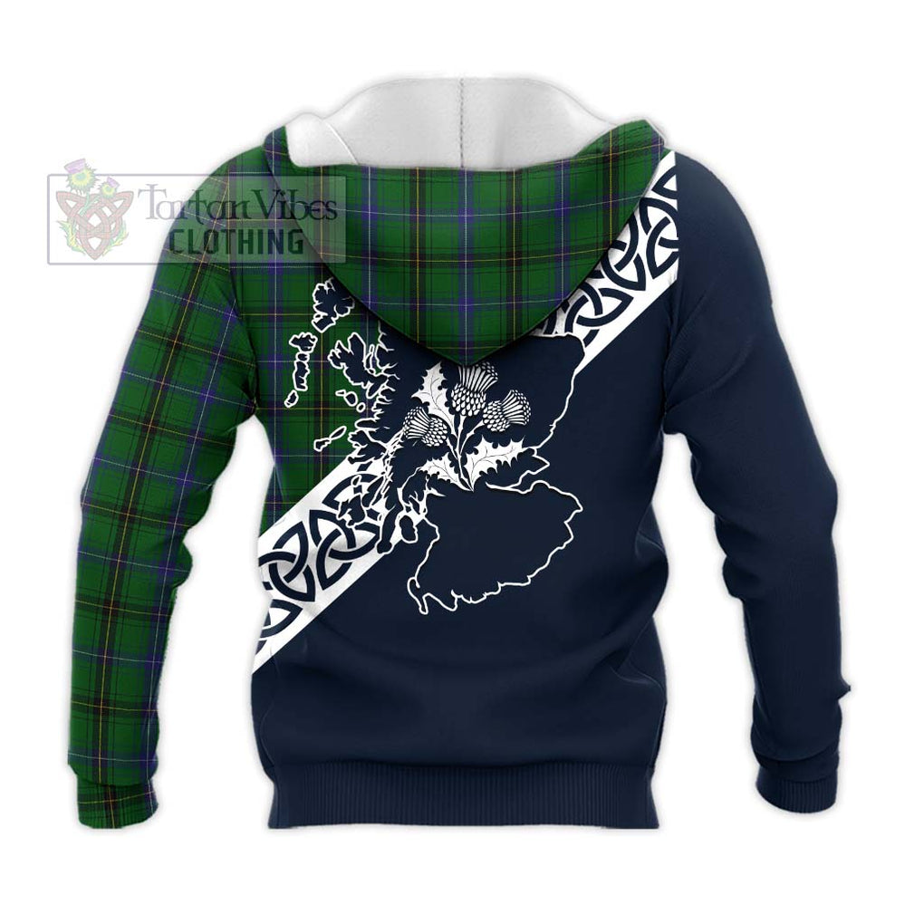 Tartan Vibes Clothing Henderson Tartan Knitted Hoodie Featuring Thistle and Scotland Map