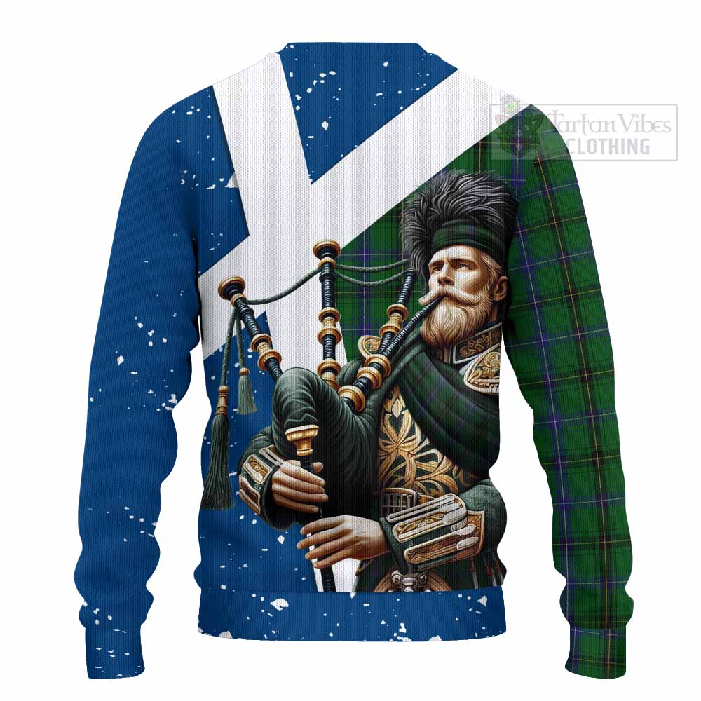 Henderson Tartan Knitted Sweater with Family Crest Scottish Bagpiper Vibes - Tartan Vibes Clothing