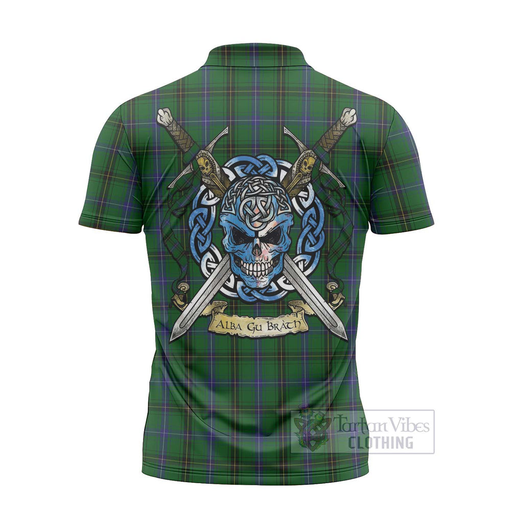 Tartan Vibes Clothing Henderson Tartan Zipper Polo Shirt with Family Crest Celtic Skull Style