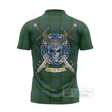 Henderson Tartan Zipper Polo Shirt with Family Crest Celtic Skull Style