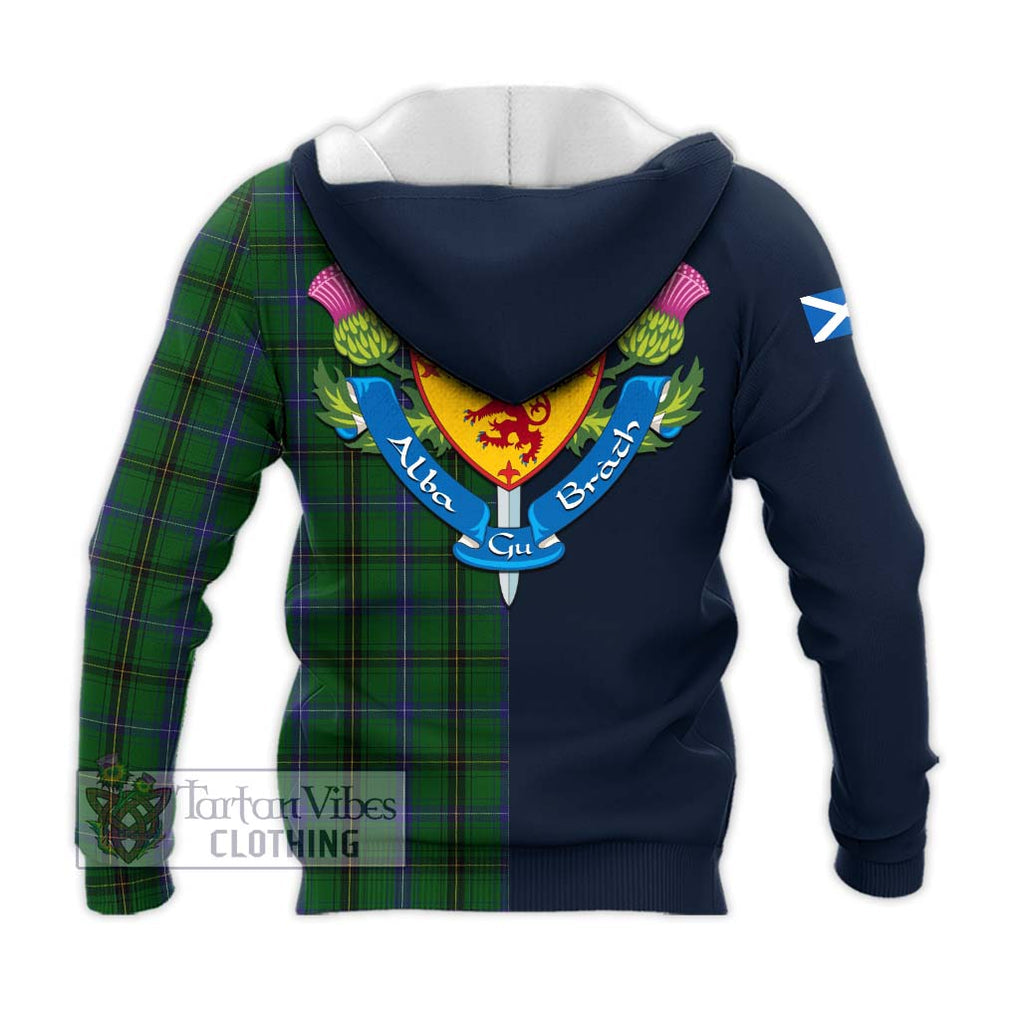 Tartan Vibes Clothing Henderson Tartan Knitted Hoodie with Scottish Lion Royal Arm Half Style