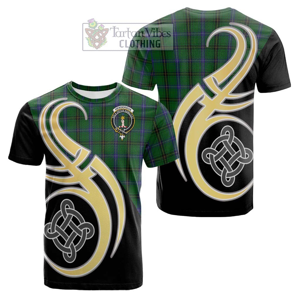 Tartan Vibes Clothing Henderson Tartan Cotton T-shirt with Family Crest and Celtic Symbol Style