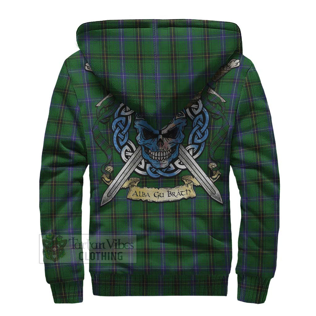 Tartan Vibes Clothing Henderson Tartan Sherpa Hoodie with Family Crest Celtic Skull Style