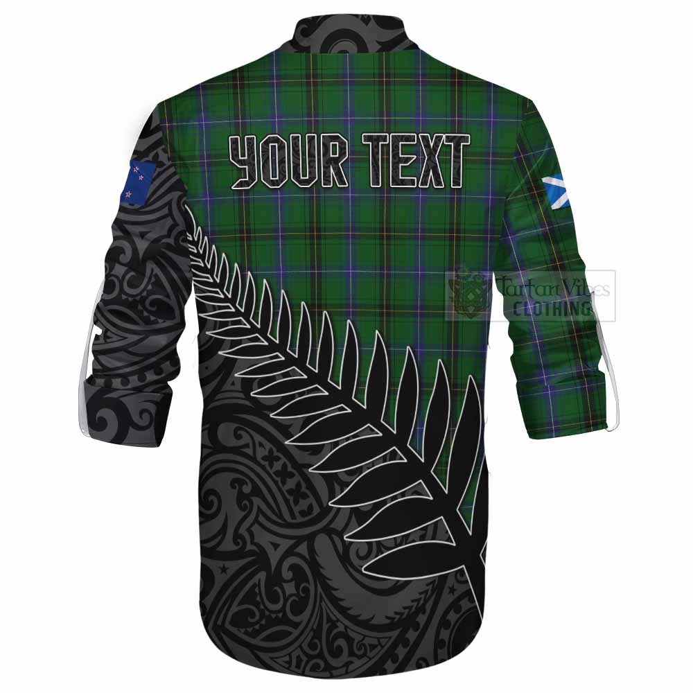 Tartan Vibes Clothing Henderson Crest Tartan Ghillie Kilt Shirt with New Zealand Silver Fern Half Style