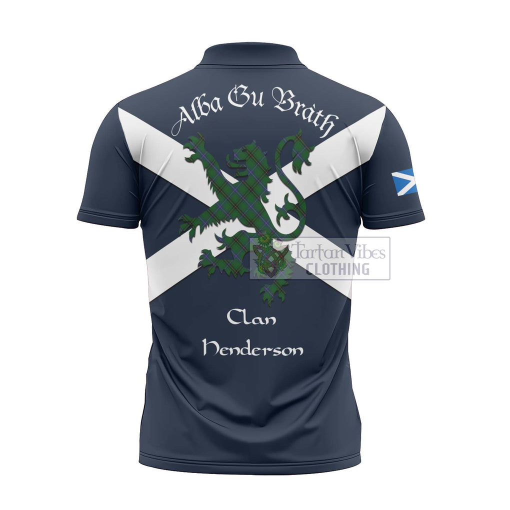 Tartan Vibes Clothing Henderson Tartan Lion Rampant Zipper Polo Shirt – Proudly Display Your Heritage with Alba Gu Brath and Clan Name