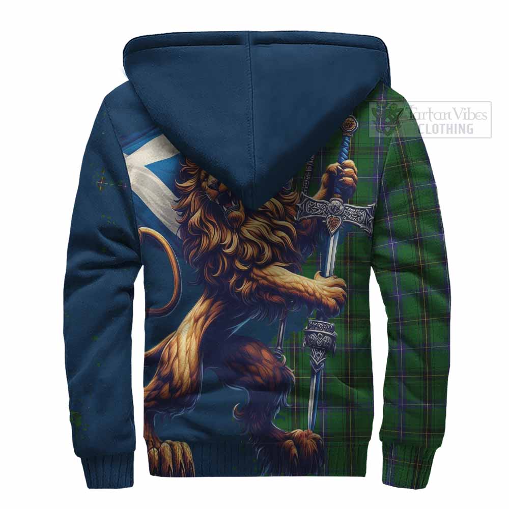 Tartan Vibes Clothing Henderson Tartan Family Crest Sherpa Hoodie with Scottish Majestic Lion