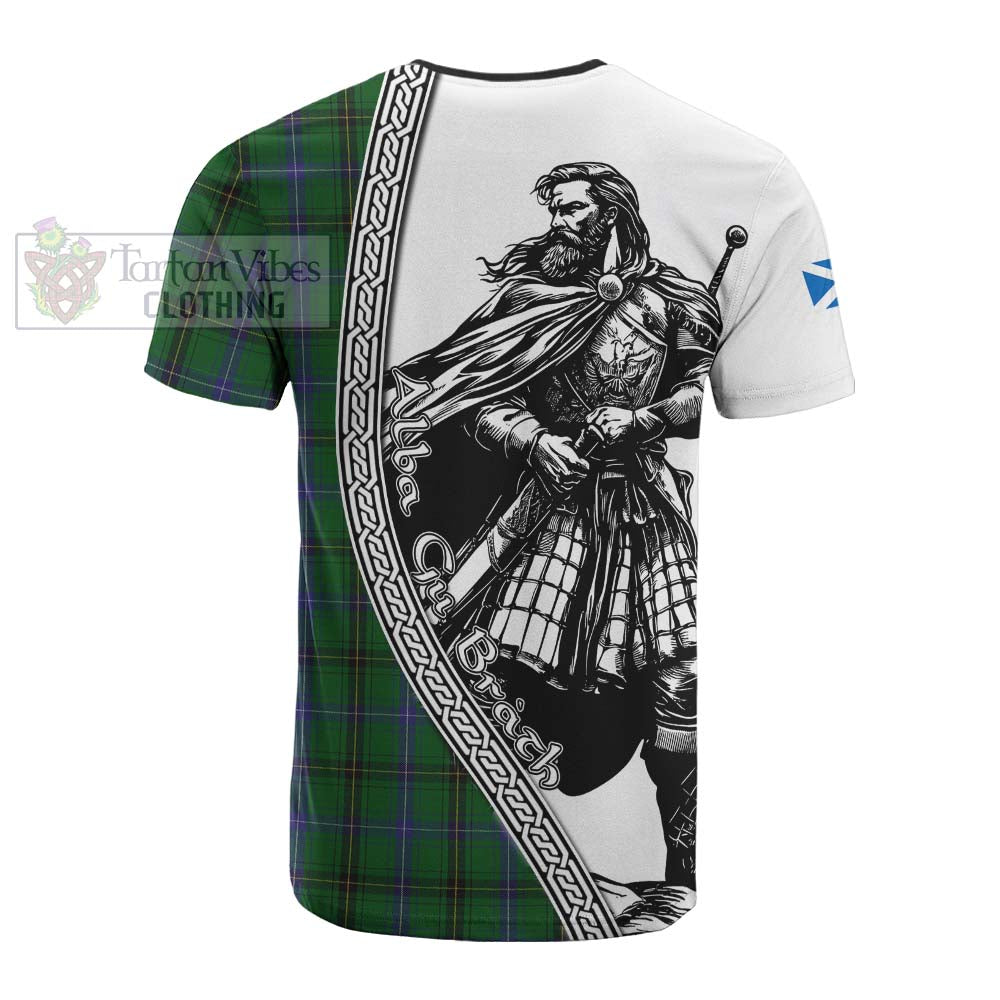 Henderson Tartan Clan Crest Cotton T-shirt with Highlander Warrior Celtic Style