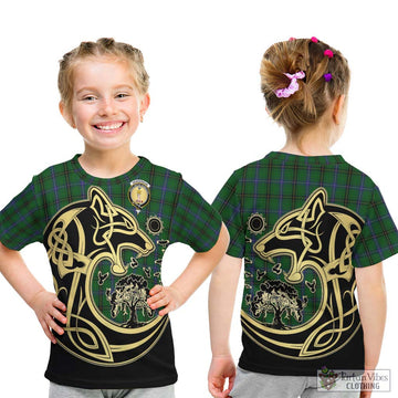 Henderson Tartan Kid T-Shirt with Family Crest Celtic Wolf Style