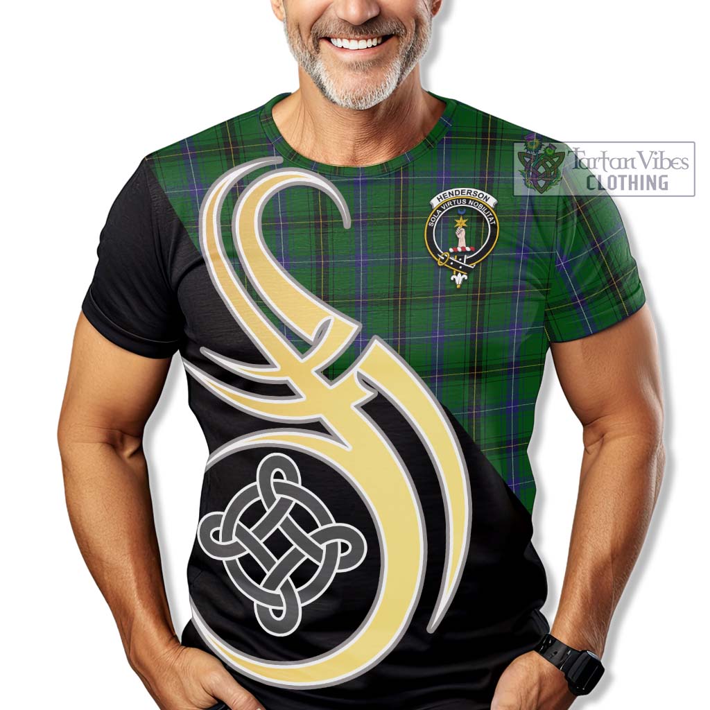 Tartan Vibes Clothing Henderson Tartan T-Shirt with Family Crest and Celtic Symbol Style