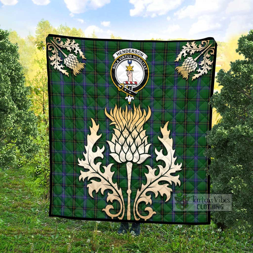 Tartan Vibes Clothing Henderson Tartan Quilt with Family Crest and Golden Thistle Style