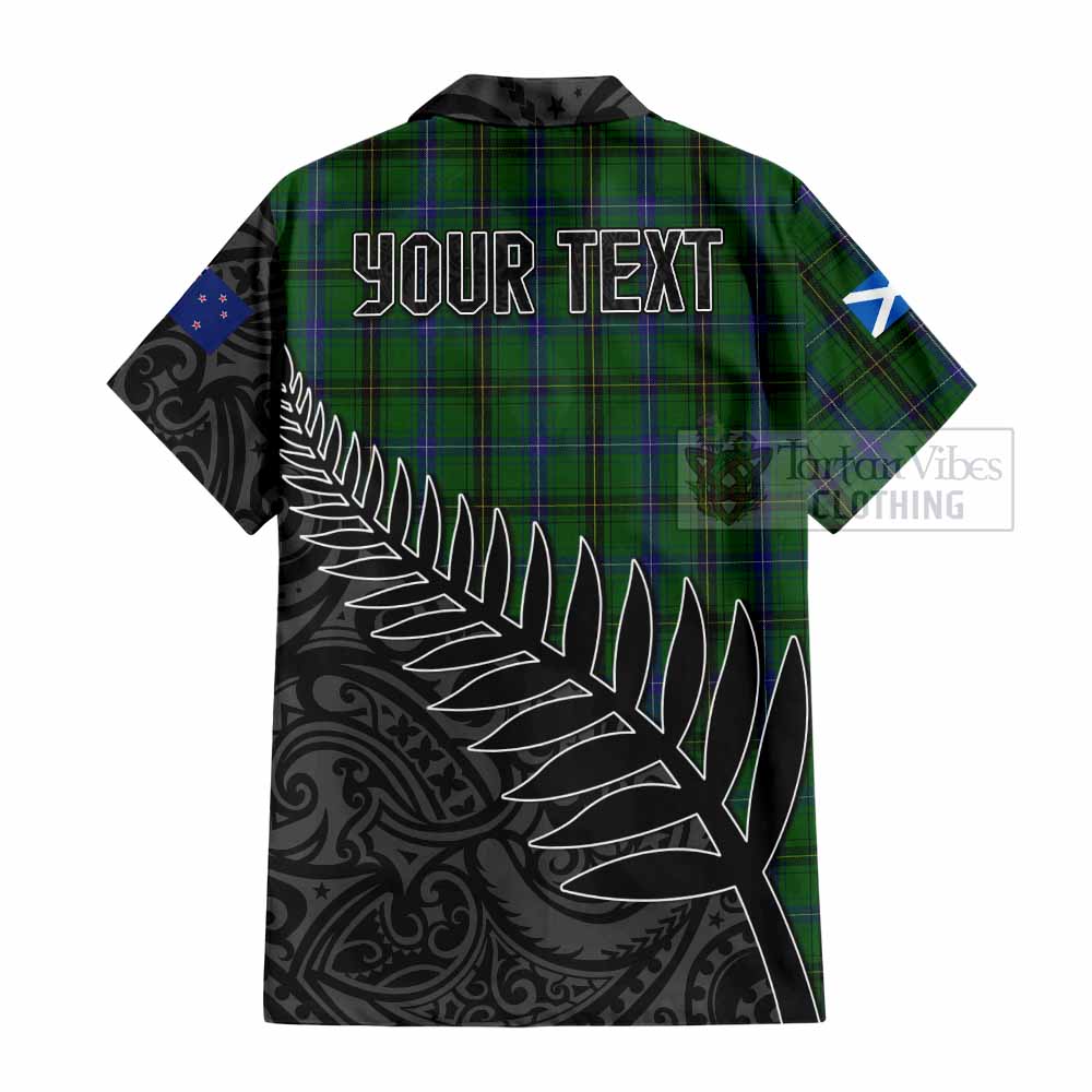 Tartan Vibes Clothing Henderson Crest Tartan Short Sleeve Button Shirt with New Zealand Silver Fern Half Style