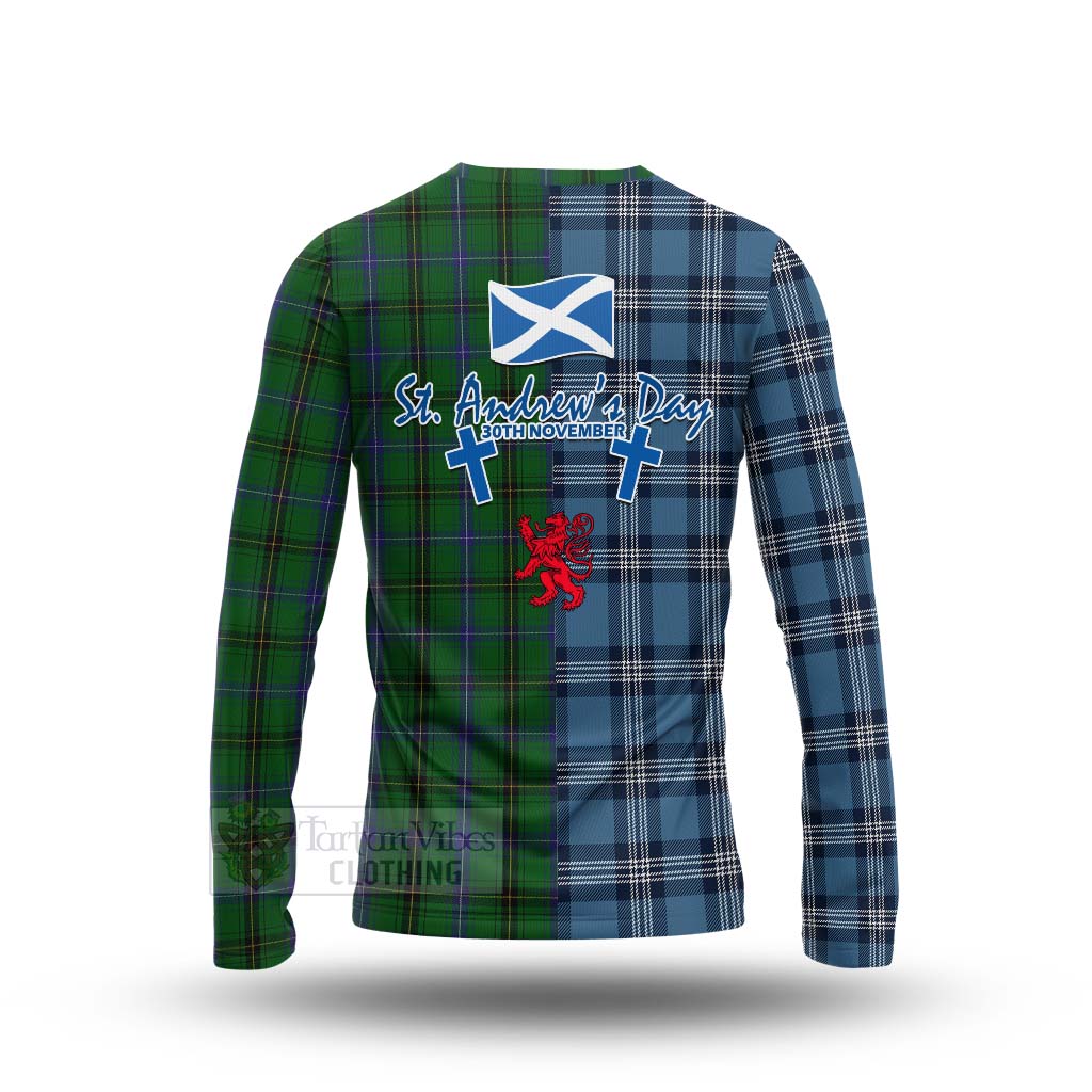 Tartan Vibes Clothing Henderson Tartan Long Sleeve T-Shirt Happy St. Andrew's Day Half Tartan Style