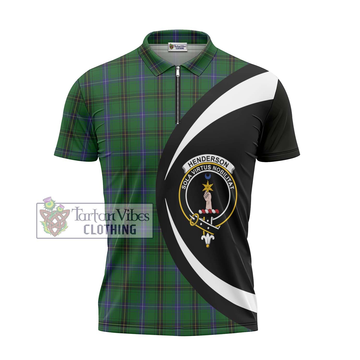 Tartan Vibes Clothing Henderson Tartan Zipper Polo Shirt with Family Crest Circle Style