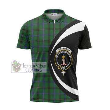 Henderson Tartan Zipper Polo Shirt with Family Crest Circle Style