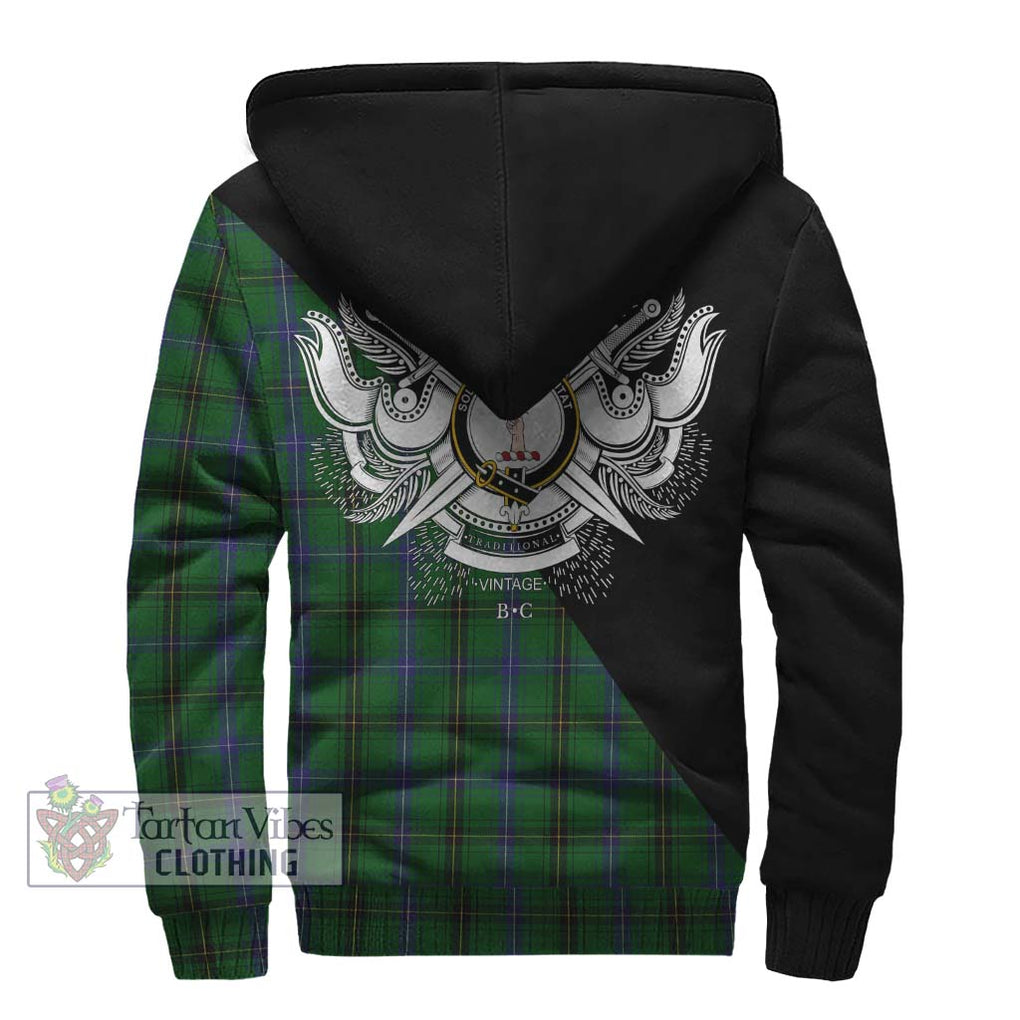 Henderson Tartan Sherpa Hoodie with Family Crest and Military Logo Style - Tartanvibesclothing Shop