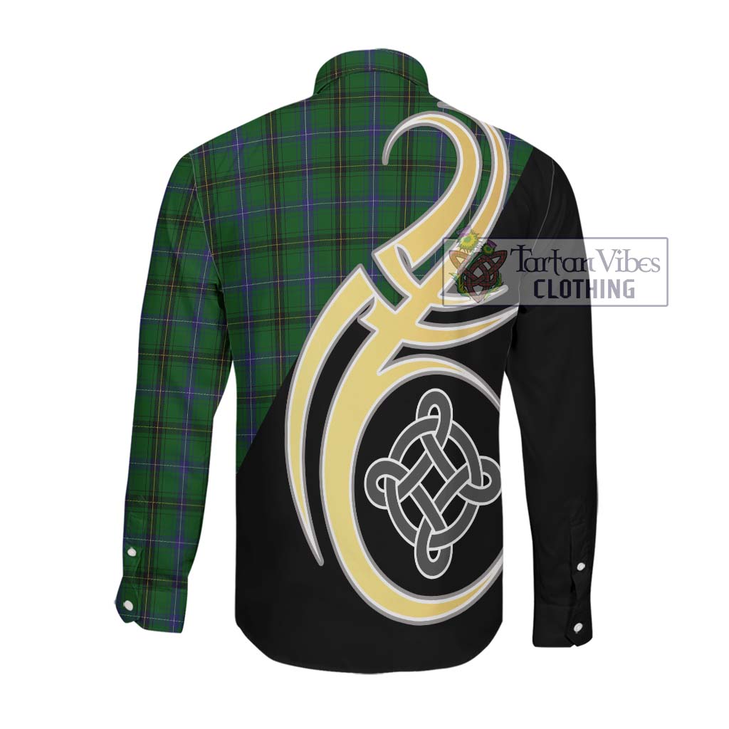 Henderson Tartan Long Sleeve Button Shirt with Family Crest and Celtic Symbol Style Men's Shirt - Tartan Vibes Clothing