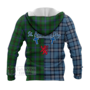 Henderson Tartan Knitted Hoodie Happy St. Andrew's Day Half Tartan Style