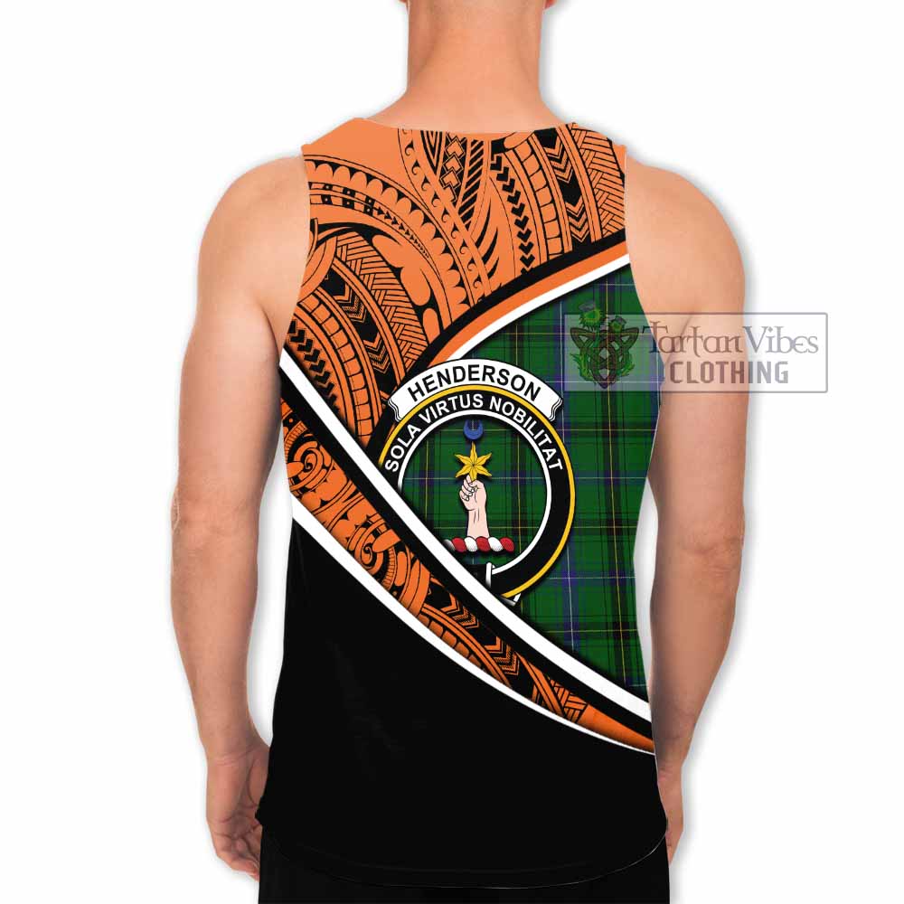 Tartan Vibes Clothing Henderson Crest Tartan Men's Tank Top with Maori Tattoo Style - Orange Version