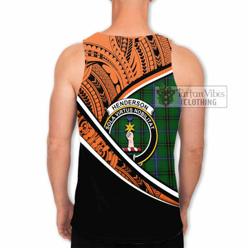 Henderson Crest Tartan Men's Tank Top with Polynesian Vibes Style - Orange Version