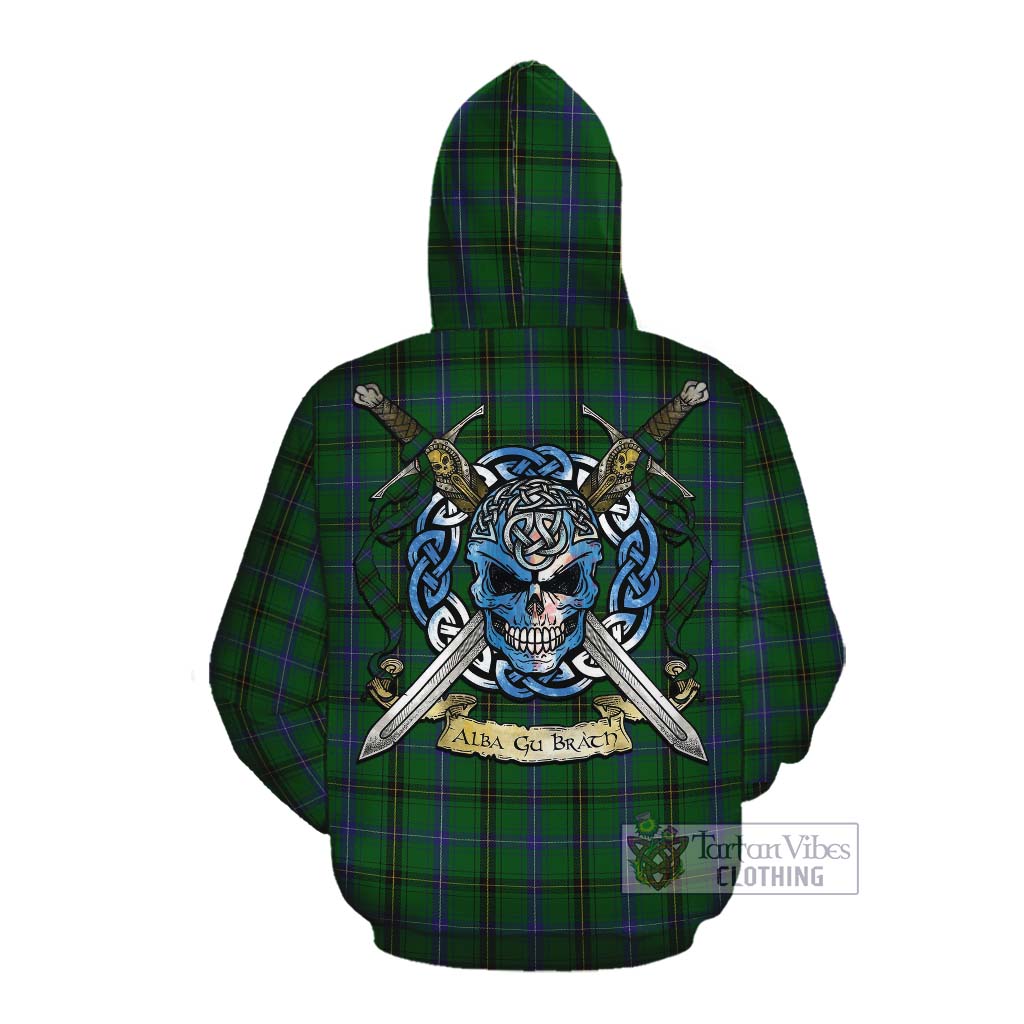 Tartan Vibes Clothing Henderson Tartan Cotton Hoodie with Family Crest Celtic Skull Style