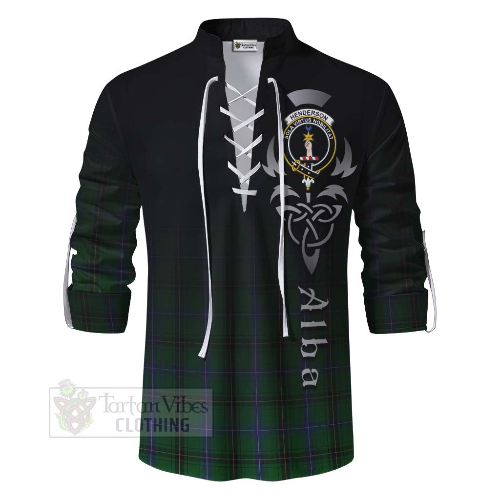 Tartan Vibes Clothing Henderson Tartan Ghillie Kilt Shirt Featuring Alba Gu Brath Family Crest Celtic Inspired