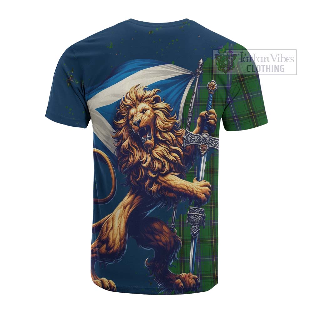 Tartan Vibes Clothing Henderson Tartan Family Crest Cotton T-shirt with Scottish Majestic Lion