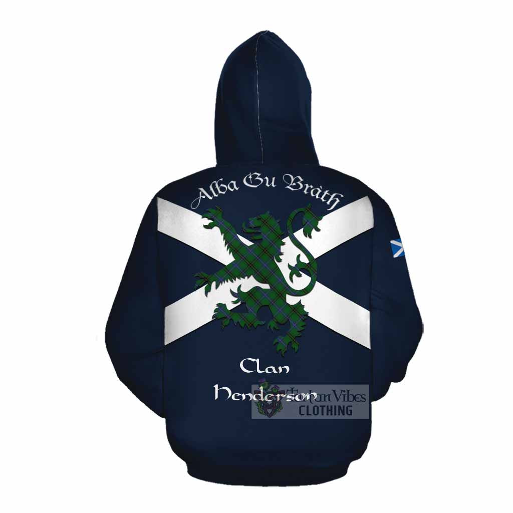 Tartan Vibes Clothing Henderson Tartan Lion Rampant Cotton Hoodie Proudly Display Your Heritage with Alba Gu Brath and Clan Name