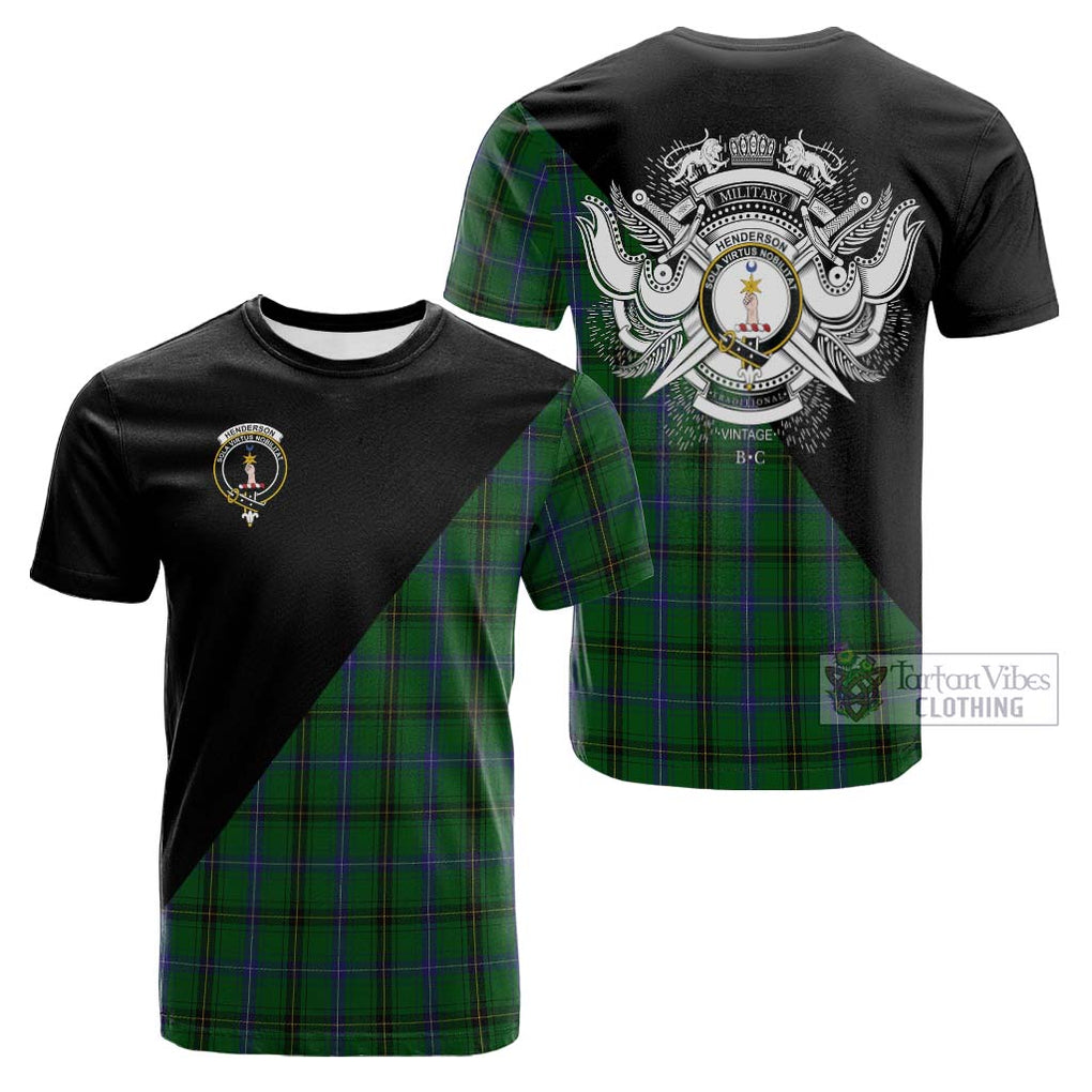 Tartan Vibes Clothing Henderson Tartan Cotton T-shirt with Family Crest and Military Logo Style