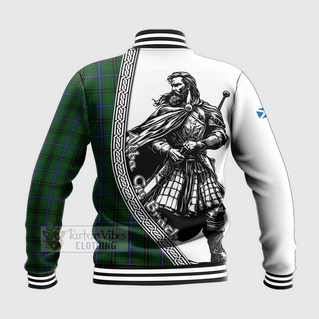 Tartan Vibes Clothing Henderson Tartan Clan Crest Baseball Jacket with Highlander Warrior Celtic Style