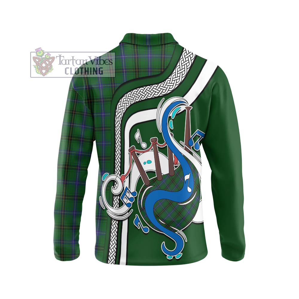 Tartan Vibes Clothing Henderson Tartan Long Sleeve Polo Shirt with Epic Bagpipe Style