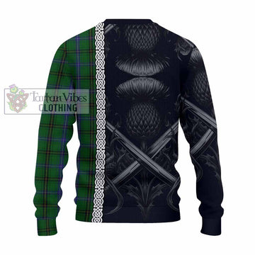 Henderson Tartan Knitted Sweater with Family Crest Cross Sword Thistle Celtic Vibes