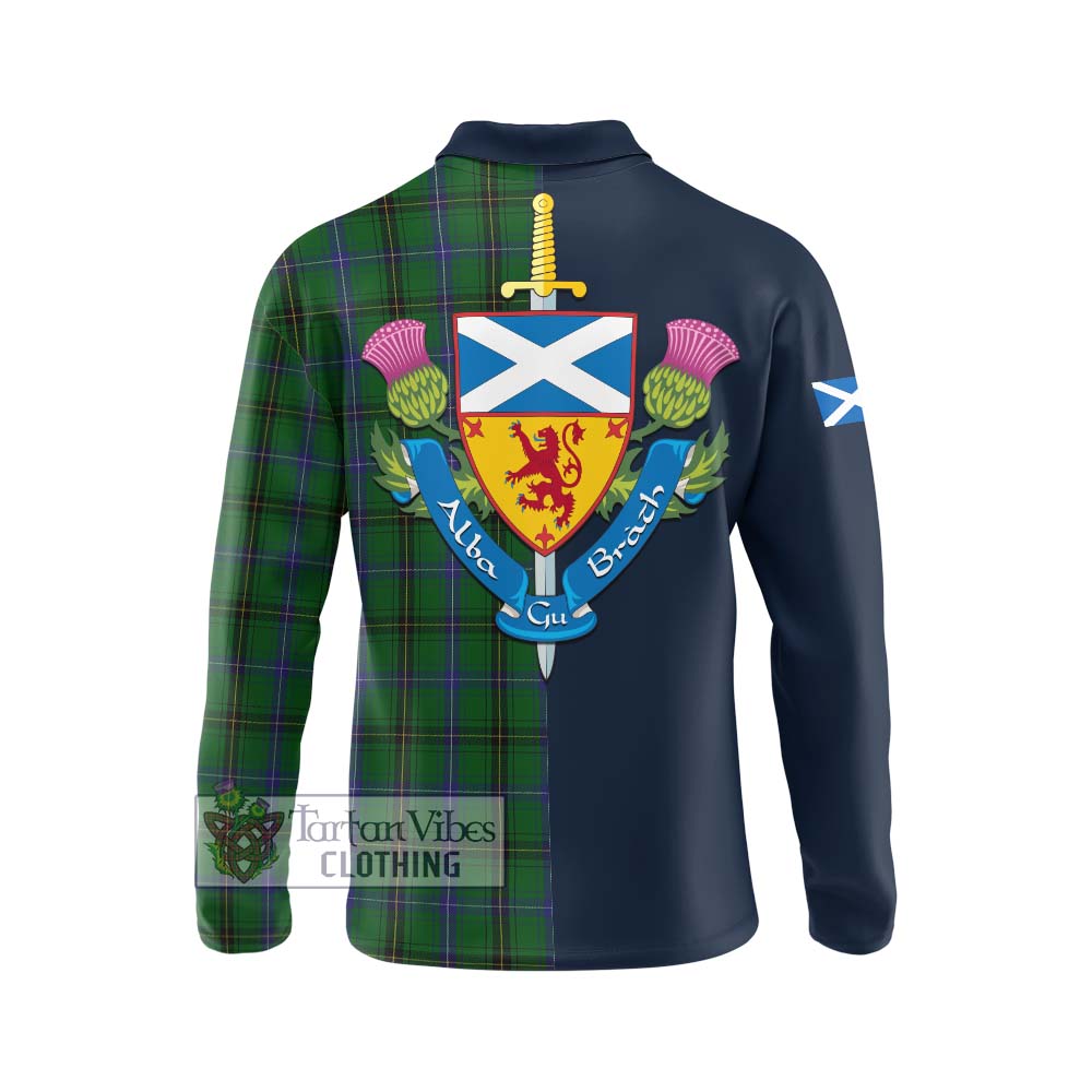 Tartan Vibes Clothing Henderson Tartan Long Sleeve Polo Shirt with Scottish Lion Royal Arm Half Style