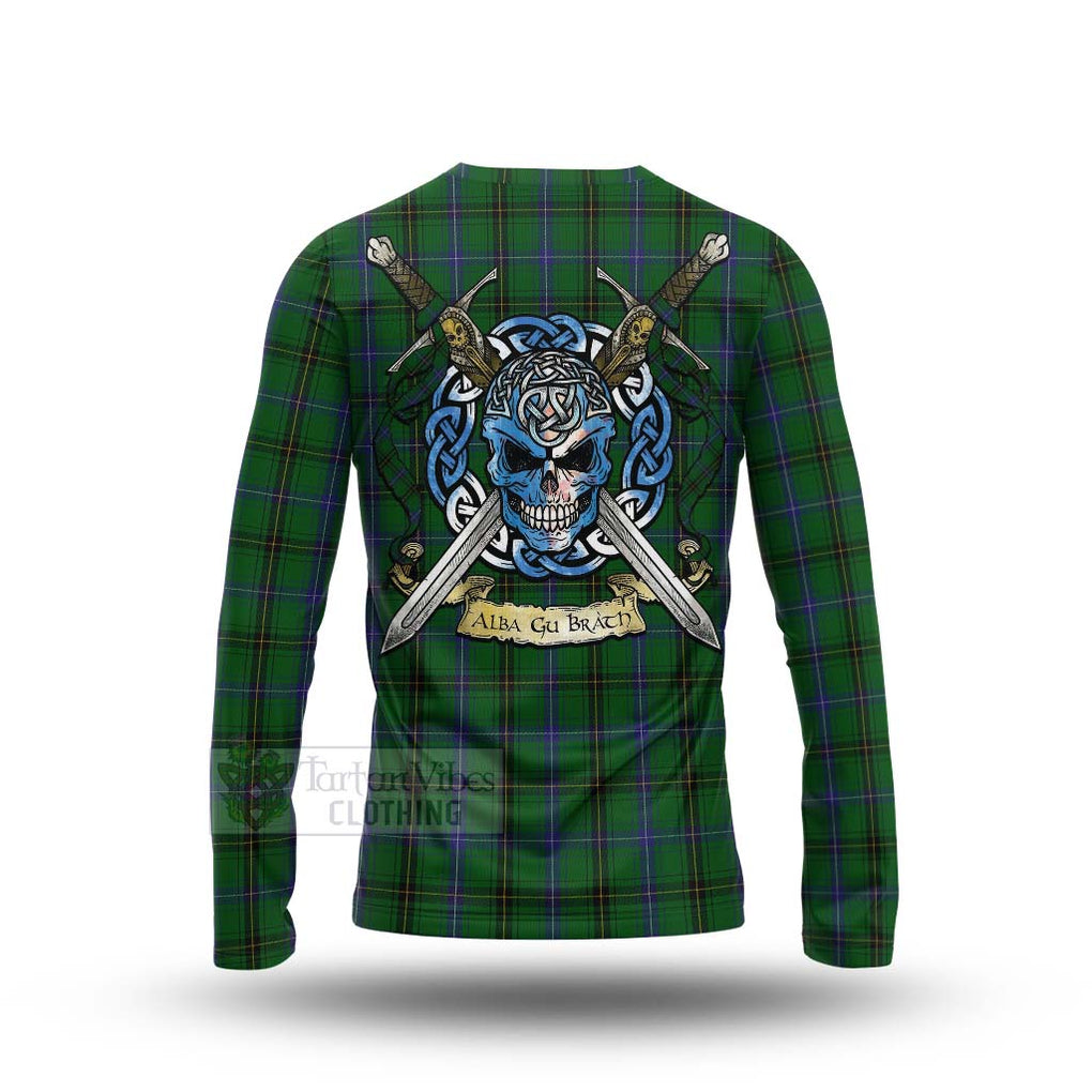 Tartan Vibes Clothing Henderson Tartan Long Sleeve T-Shirt with Family Crest Celtic Skull Style