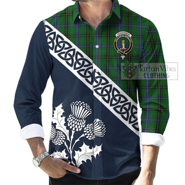 Henderson Tartan Long Sleeve Button Shirt Featuring Thistle and Scotland Map