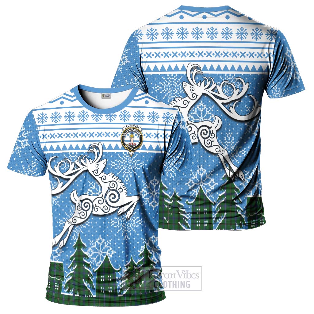 Tartan Vibes Clothing Henderson Clan Christmas T-Shirt Celtic Reindeer Style