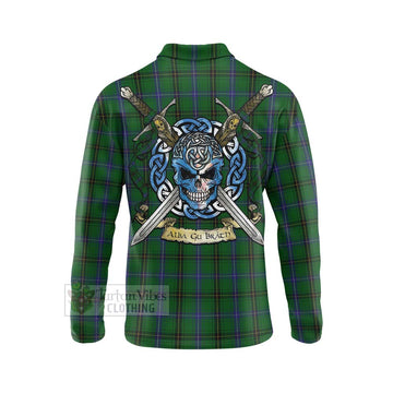 Henderson Tartan Long Sleeve Polo Shirt with Family Crest Celtic Skull Style