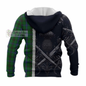 Henderson Tartan Knitted Hoodie with Family Crest Cross Sword Thistle Celtic Vibes