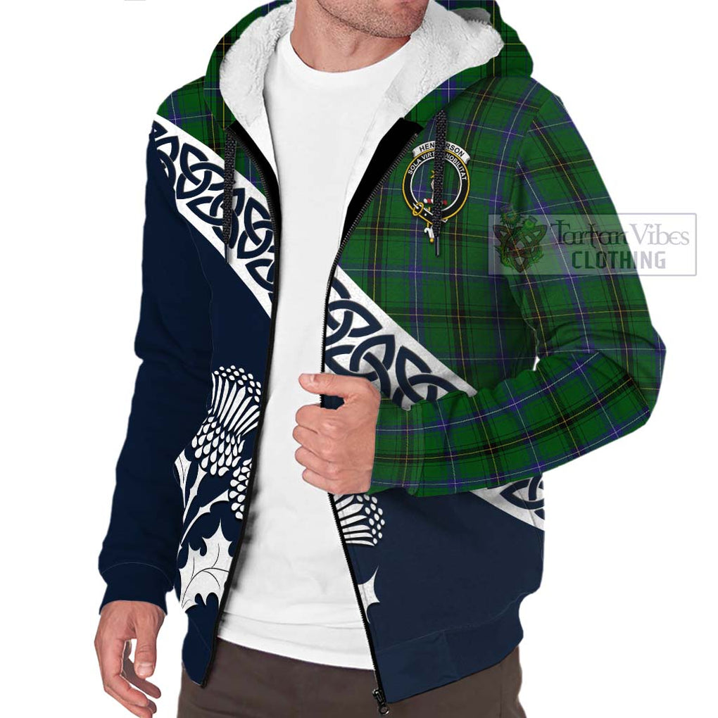 Tartan Vibes Clothing Henderson Tartan Sherpa Hoodie Featuring Thistle and Scotland Map