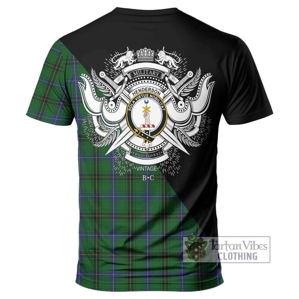 Henderson Tartan T-Shirt with Family Crest and Military Logo Style - Tartanvibesclothing Shop