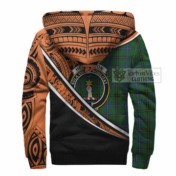 Henderson Crest Tartan Sherpa Hoodie with Polynesian Vibes Style - Orange Version