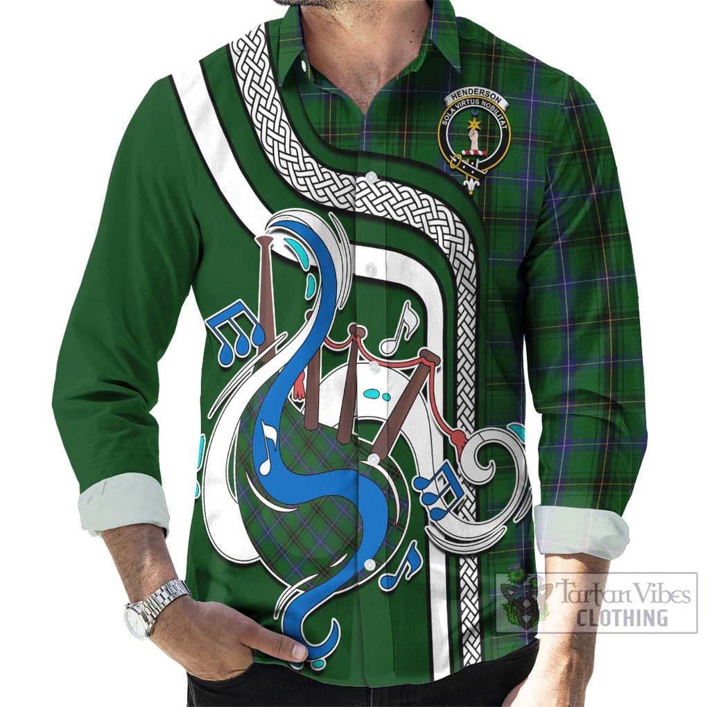 Henderson Tartan Long Sleeve Button Shirt with Epic Bagpipe Style - Tartanvibesclothing Shop