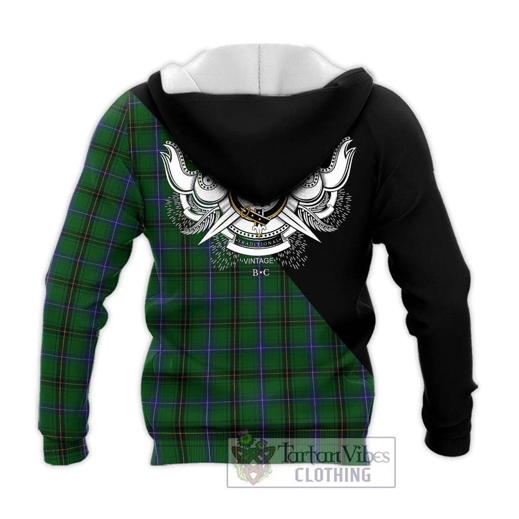 Henderson Tartan Knitted Hoodie with Family Crest and Military Logo Style - Tartanvibesclothing Shop