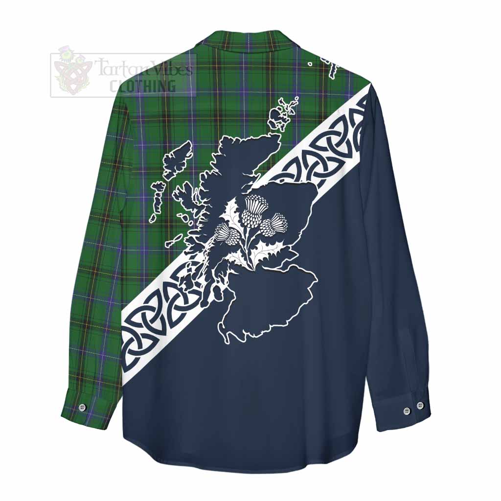 Tartan Vibes Clothing Henderson Tartan Women's Casual Shirt Featuring Thistle and Scotland Map