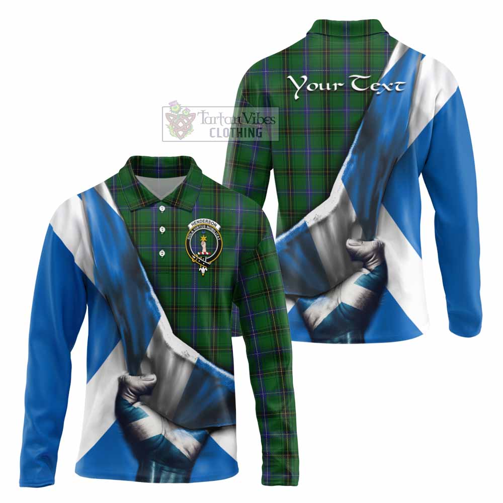 Tartan Vibes Clothing Henderson Tartan Long Sleeve Polo Shirt with Family Crest Scotland Patriotic Style